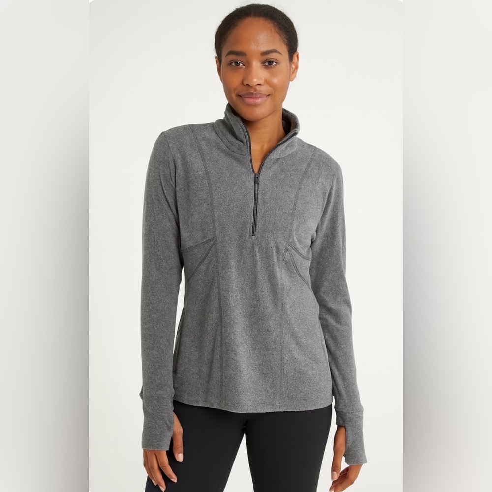ATHLETA Gray 1/2 Zip Fleece Pullover Long Sleeve Top‎ Sz. S Small Running Yoga